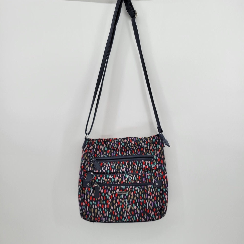 MultiSac Navy Blue Confetti Dot Nylon Crossbody Bag Multi-Pocket Travel Purse